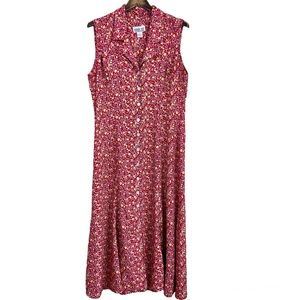 Robbie Bee Vintage Floral Print Button Down Shirt Dress Sleeveless Size 12